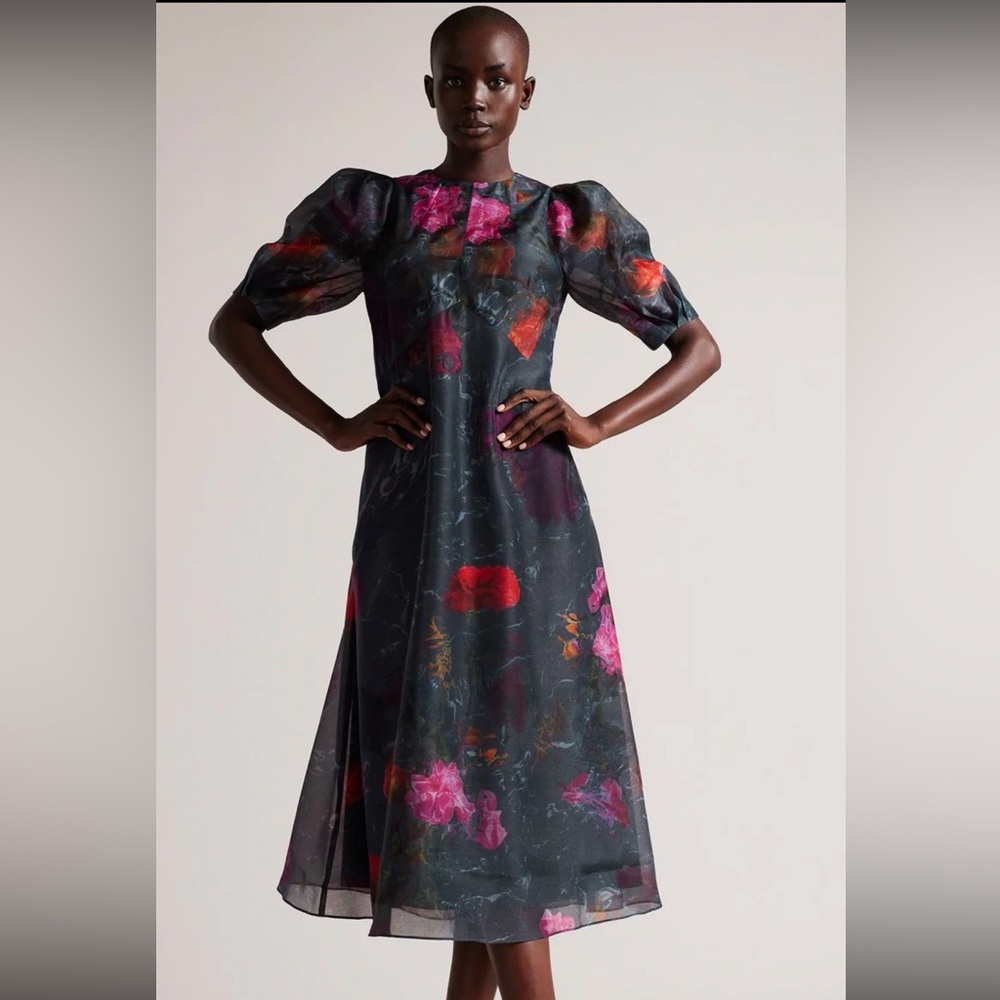 Ted Baker Black Floral Midi Dress